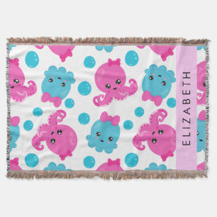 Octopus Pattern, Cute Octopus, Sea, Your Name Throw Blanket