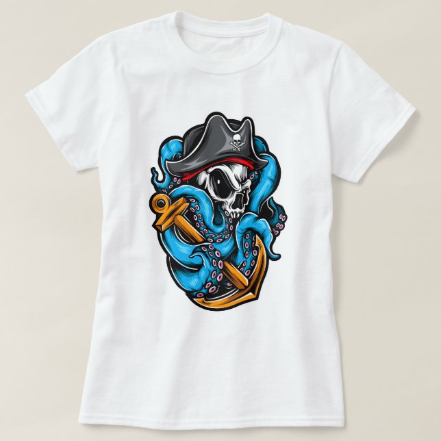 Octopus Pirate Skull T-Shirt (Design Front)