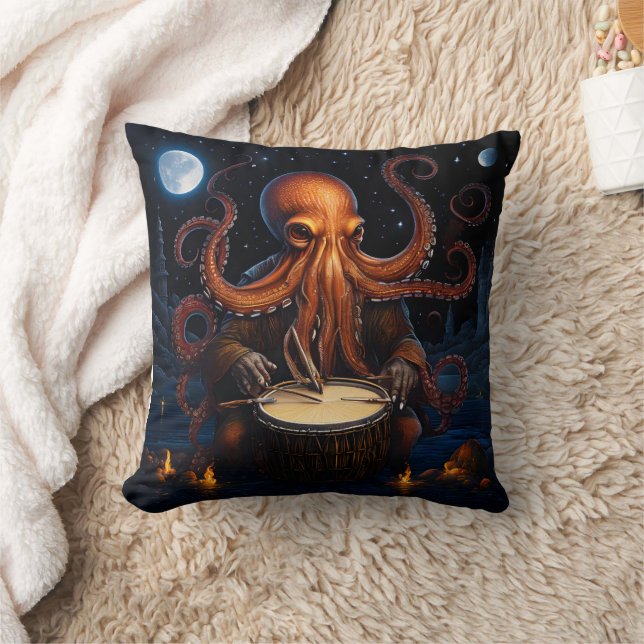 Octopus Playing Drum Under Starry Night Sky Cushion (Blanket)