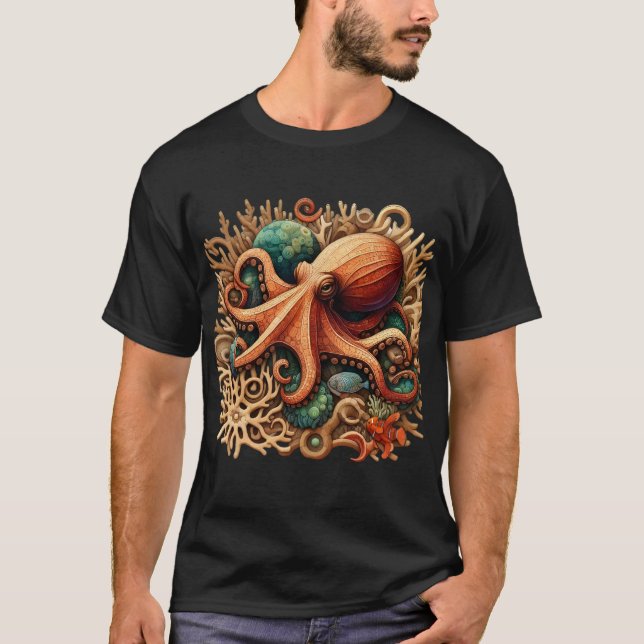 Octopus playing drums in the Ocean T-Shirt (Front)