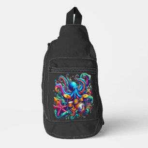 Octopus playing drums Percussive Sea Symphony Sling Bag