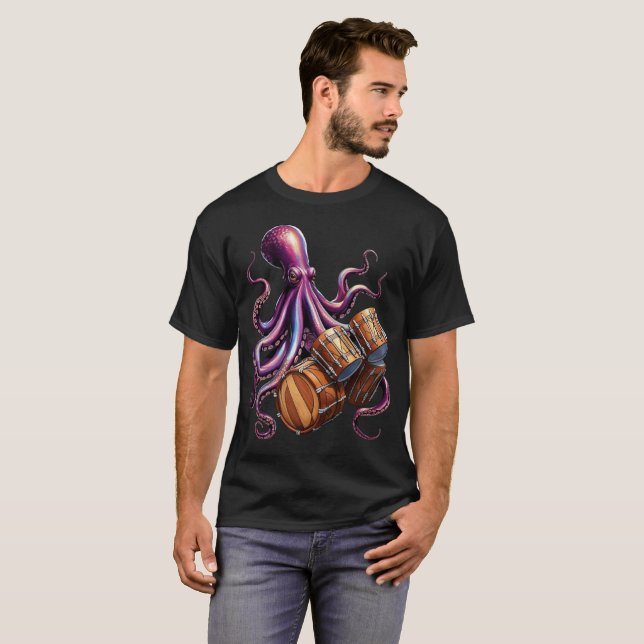 octopus playing drums t shirt (Front Full)