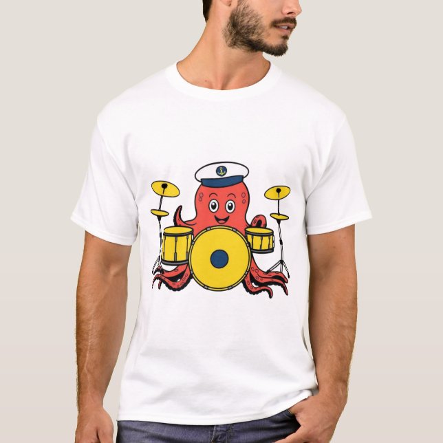 octopus playing drums t shirt (Front)