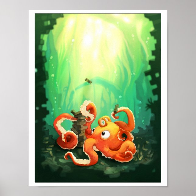 Octopus Playing Jennga Poster (Front)