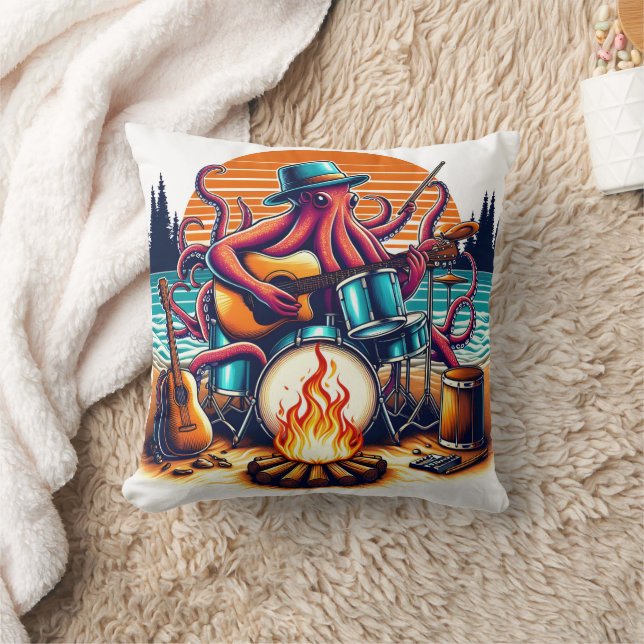 Octopus Playing Music by Campfire on Beach Cushion (Blanket)