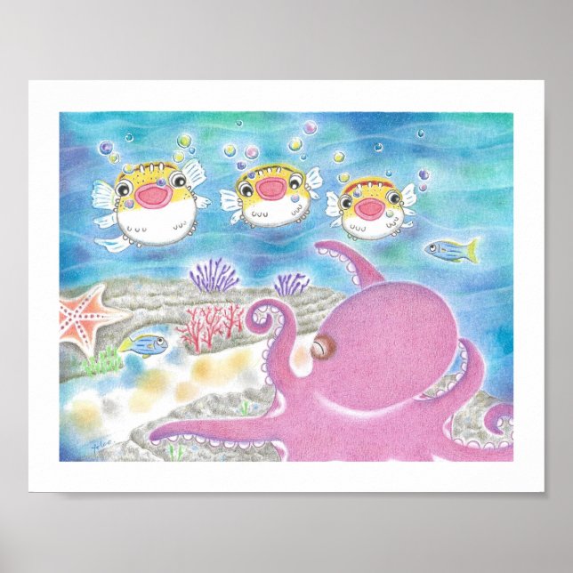 Octopus Porcupinefish Singing Nursery Art Poster (Front)