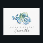 Octopus Postcards Blue Watercolor<br><div class="desc">A watercolor Birthday greeting postcard sending love and wishes from a far! This simple design features my original hand painted watercolor blue octopus with "Happy Birthday" in a modern typography and the recipient's name in hand lettered script typography. Use the template fields to add your custom information and personalised greeting....</div>