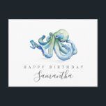 Octopus Postcards Blue Watercolor<br><div class="desc">A watercolor Birthday greeting postcard sending love and wishes from a far! This simple design features my original hand painted watercolor blue octopus with "Happy Birthday" in a modern typography and the recipient's name in hand lettered script typography. Use the template fields to add your custom information and personalised greeting....</div>