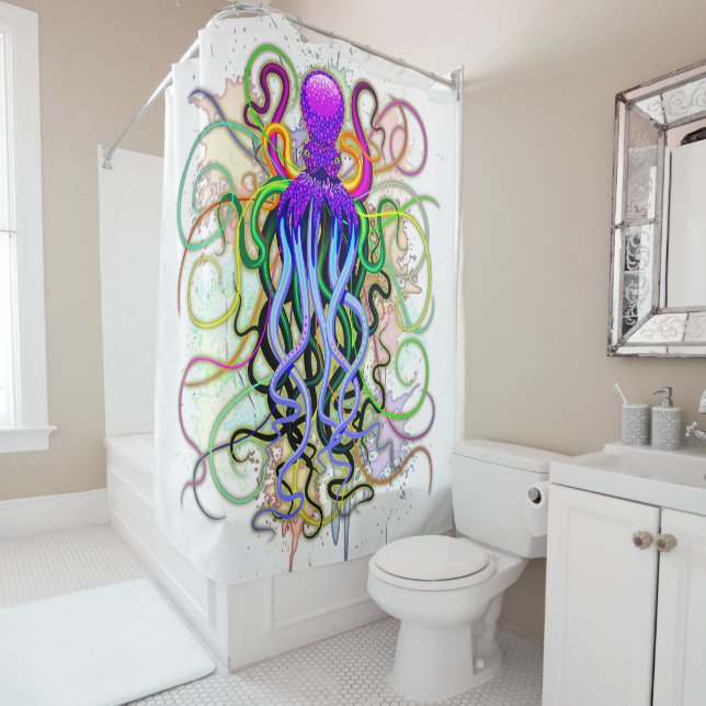 Octopus Psychedelic Luminescence Shower Curtain (In Situ)