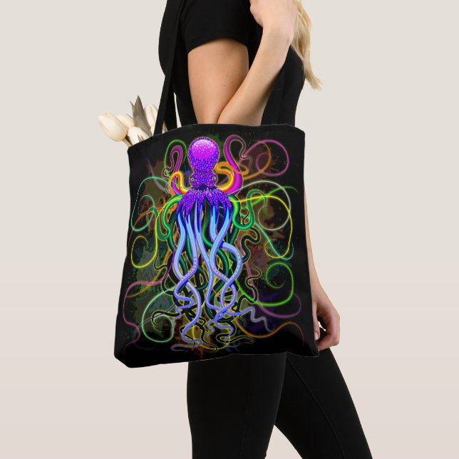 Octopus Psychedelic Luminescence Tote Bag (Close Up)