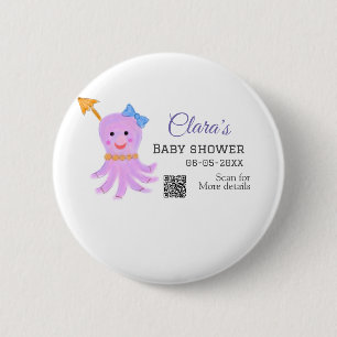 Octopus purple blue watercolor baby shower sea ani 6 cm round badge