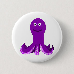 Octopus Purple Happy Smiling Cartoon Sealife 6 Cm Round Badge