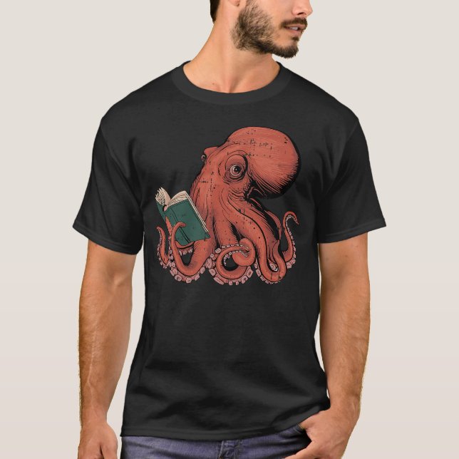 Octopus Reading Book Lover Bookworm Nerd Reader Bi T-Shirt (Front)