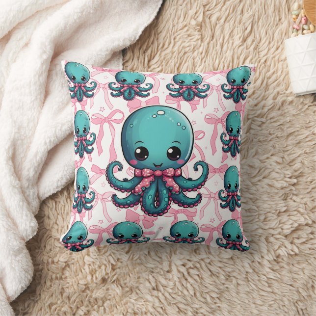Octopus Ribbon Print Cushion (Blanket)