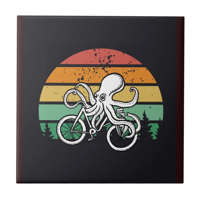 Octopus Riding a Bike Ceramic Tile (Front)