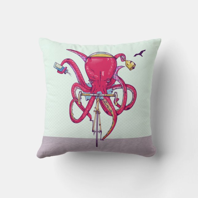 Octopus Riding a bike Cushion (Back)