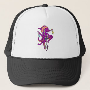 Octopus riding a unicycle trucker hat