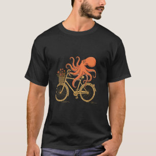 Octopus Riding Bicycle Bike Whimsical Art Humour T-Shirt
