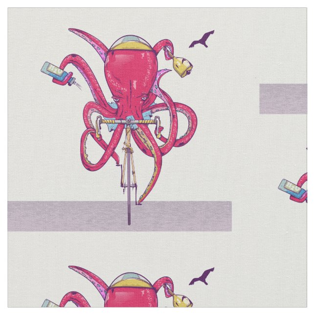 Octopus riding road bike fabric (Close Up)