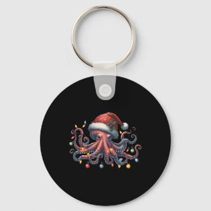 Octopus Santa Christmas Lights Ocean Octopus Anima Key Ring