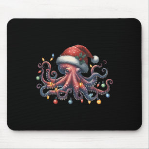 Octopus Santa Christmas Lights Ocean Octopus Anima Mouse Pad