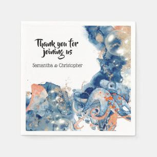 Octopus sea creatures navy blue orange marine life napkin