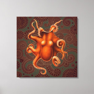 Octopus Sea Monster Creature Cephalapod Vintage Canvas Print