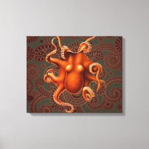 Octopus Sea Monster Creature Cephalapod Vintage Canvas Print