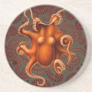 Octopus Sea Monster Creature Cephalapod Vintage Coaster