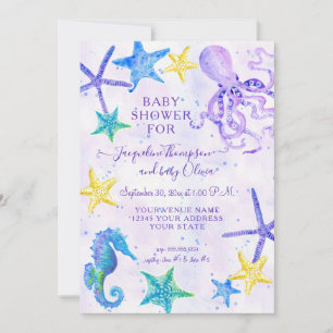 Octopus Seahorse Starfish Beach Purple Baby Shower