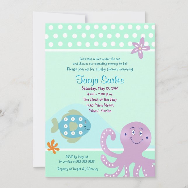 Octopus Sealife Ocean 5x7 Baby Shower Invitation (Front)