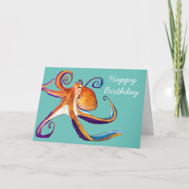Octopus sealife watercolor art card (Front)