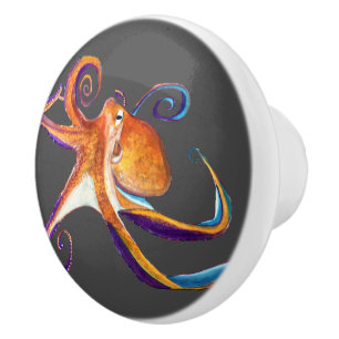 Octopus sealife watercolor art ceramic knob