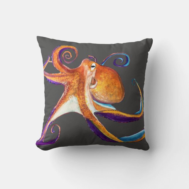 Octopus sealife watercolor art cushion (Front)