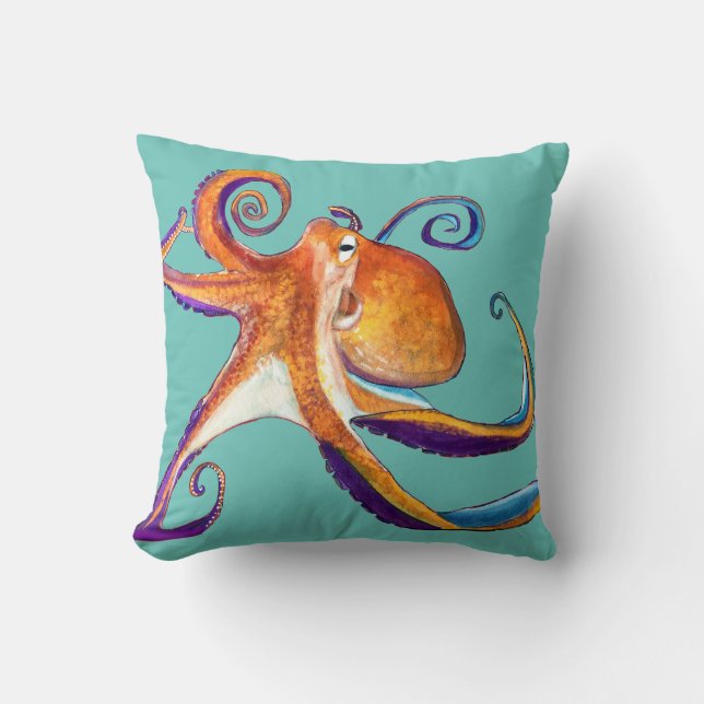 Octopus sealife watercolor art cushion (Front)