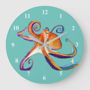 Octopus sealife watercolor art large clock