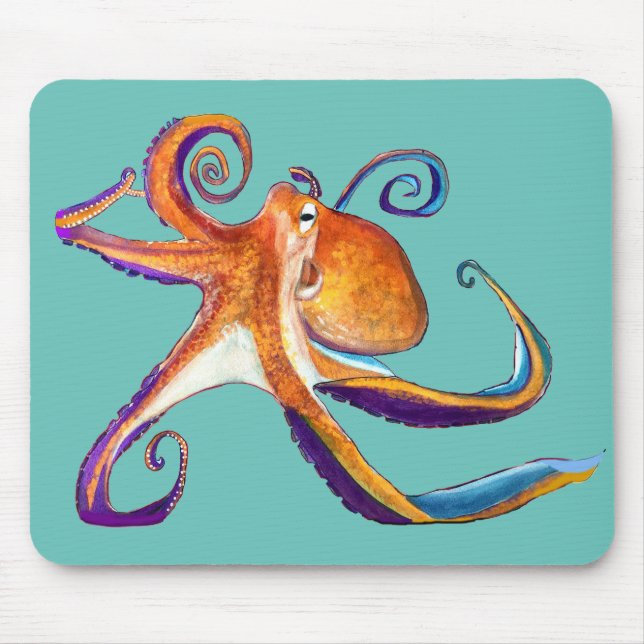 Octopus sealife watercolor art mouse pad (Front)