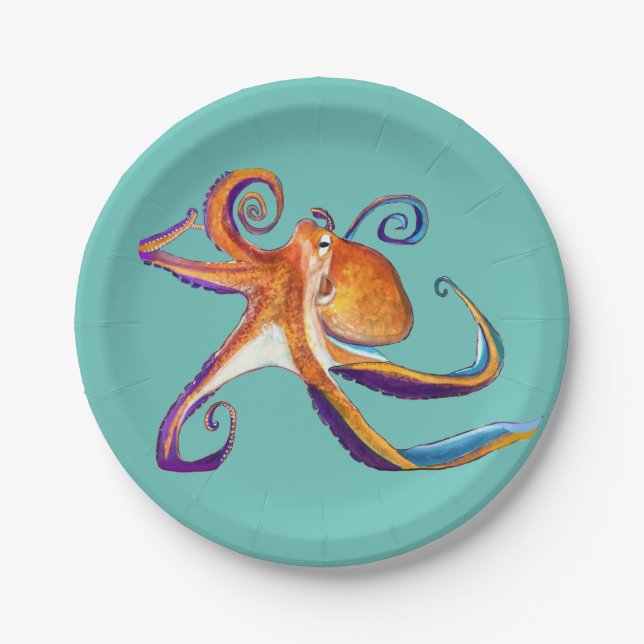 Octopus sealife watercolor art paper plate (Front)