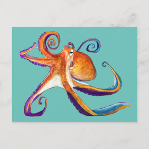 Octopus sealife watercolor art postcard