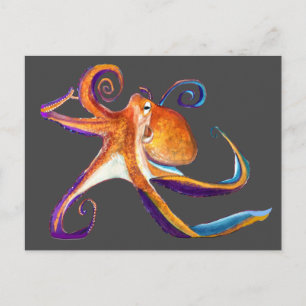 Octopus sealife watercolor art postcard