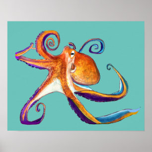 Octopus sealife watercolor art poster