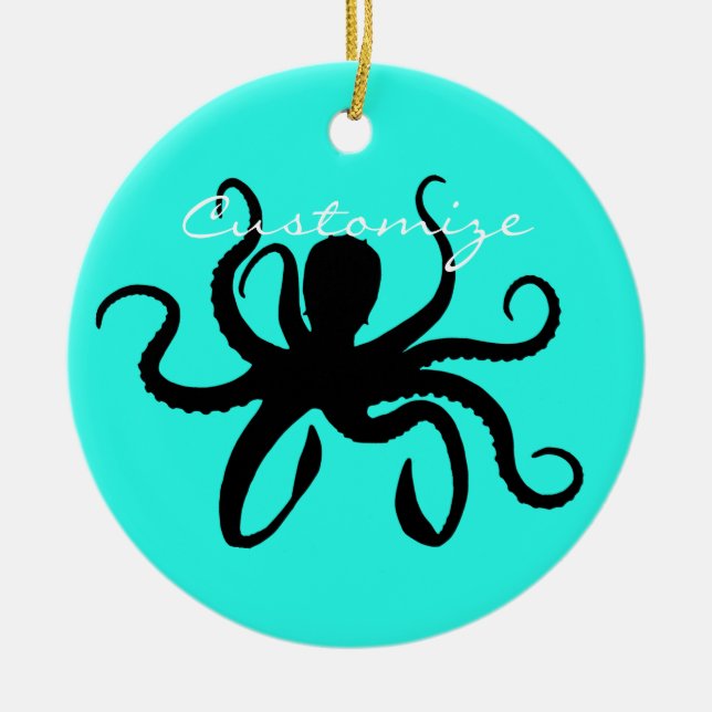 Octopus Silhouette Thunder_Cove Ceramic Ornament (Front)