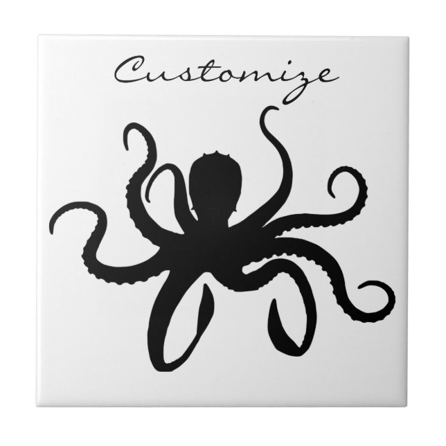 Octopus Silhouette Thunder_Cove Ceramic Tile (Front)