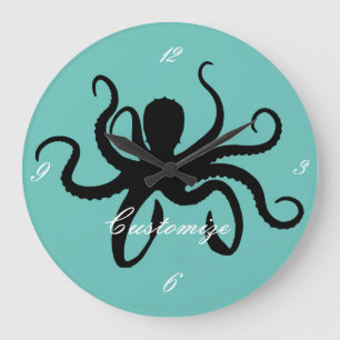 Octopus Silhouette Thunder_Cove Large Clock