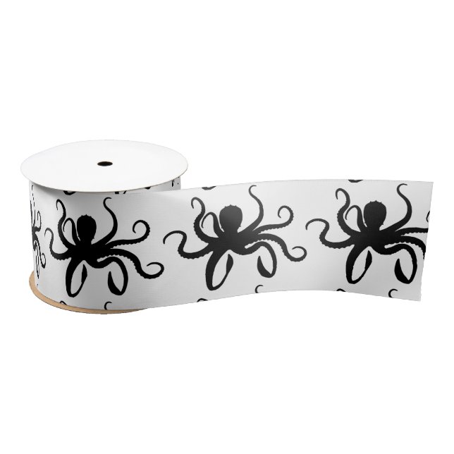 Octopus Silhouette Thunder_Cove Satin Ribbon (Spool)