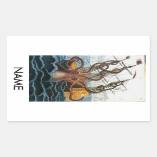 Octopus Sink Ship Bookplate Sticker