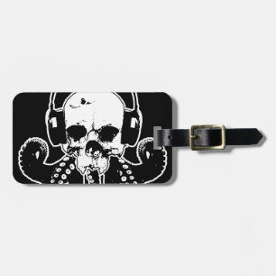 Octopus Skull DJ with Headphones Gothic Art Luggage Tag