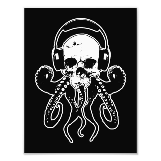 Octopus Skull DJ with Headphones Gothic Art Photo Print (Front)