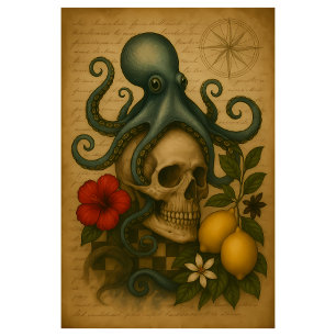 Octopus Skull Nautical Gothic Decor with Lemons  Tissue Paper
