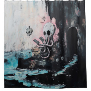 Octopus Skull Tarot Oracle Cards Witchy AI Art Shower Curtain